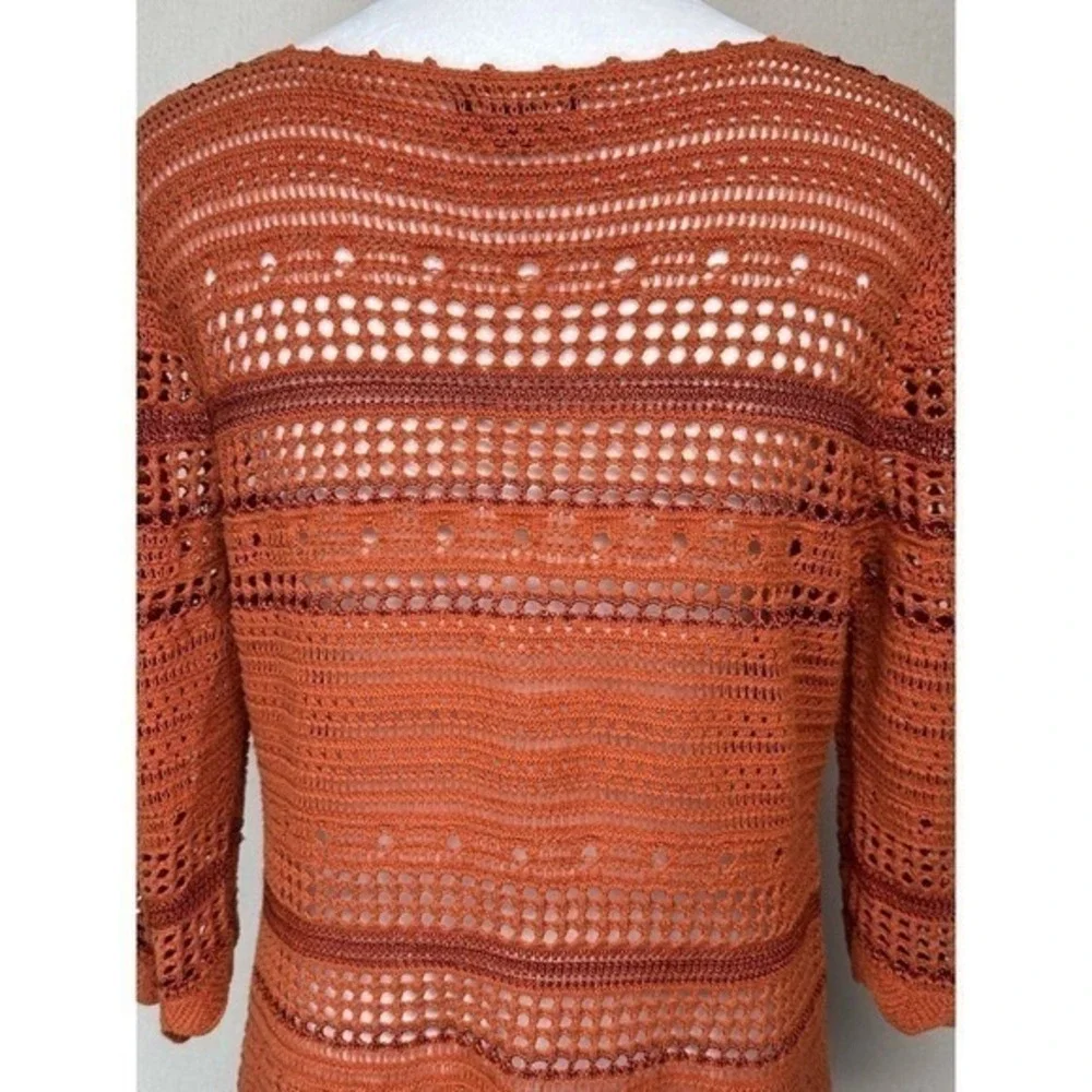 Premise Women's Open Knit Sweater Tunic Cover Up Orange Rust Sz L Boho Hippie